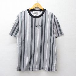 ゲス GUESS XL 半袖Tシャツ ビッグロゴ刺繍 グレーストライプ XL | 古着