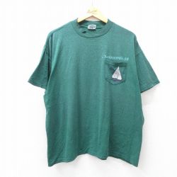 XL★古着 半袖 ビンテージ Tシャツ メンズ 90年代 90s ヨット 胸ポケット付き 大きいサイズ クルーネック USA製 緑 霜降り 26apr06