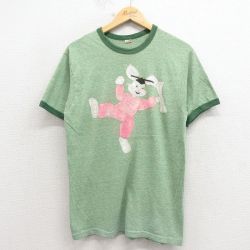 M★古着 ヘインズ 半袖 ビンテージ Tシャツ メンズ 70年代 70s ウサギ ハンドペイント クルーネック 緑 霜降り リンガー【spe】 26apr07