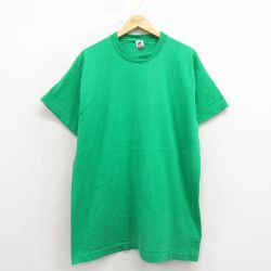 XL★古着 フルーツオブザルーム 半袖 ビンテージ Tシャツ メンズ 90年代 90s 無地 ロング丈 コットン クルーネック USA製 緑【spe】 26apr07