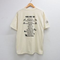 XL★古着 ヘインズ 半袖 ビンテージ Tシャツ メンズ 90年代 90s DOG JOG クルーネック USA製 ベージュ 26apr07
