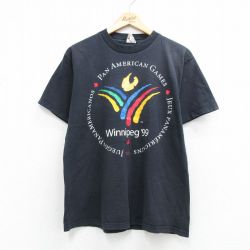 L★古着 半袖 ビンテージ Tシャツ メンズ 90年代 90s Winnipeg コットン クルーネック カナダ製 黒 26apr07