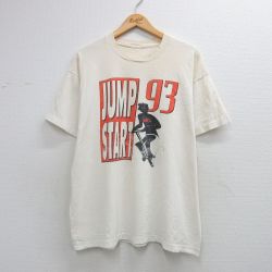 XL★古着 半袖 ビンテージ Tシャツ メンズ 90年代 90s JUMP START 大きいサイズ クルーネック ベージュ 26apr07