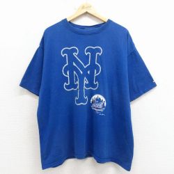XL★古着 アディダス adidas 半袖 ビンテージ Tシャツ メンズ 00年代 00s MLB ニューヨークメッツ 大きいサイズ コットン クルーネック 青 メジャーリーグ ベースボール 野球 26apr11