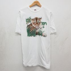 XL★古着 半袖 ビンテージ Tシャツ メンズ 90年代 90s ヒョウ コットン クルーネック USA製 ホワイト【spe】 26may13