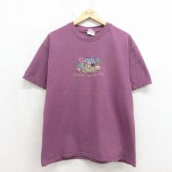 ヘインズ 90s 半袖Tシャツ FOXWOODS刺繍 バーガンディ L | 古着