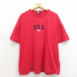 00s 半袖Tシャツ USAロゴ刺繍 レッド XL | 古着