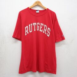 XL★古着 チャンピオン champion 半袖 ビンテージ Tシャツ メンズ 90年代 90s RUTGERS 大きいサイズ コットン クルーネック レッド【spe】 26may25