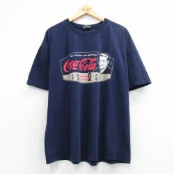 XL★古着 半袖 ビンテージ Tシャツ メンズ 90年代 90s コカコーラ 大きいサイズ コットン クルーネック USA製 ネイビー【spe】 26jun03