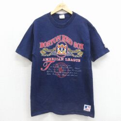 L★古着 半袖 ビンテージ Tシャツ メンズ 90年代 90s MLB ボストンレッドソックス コットン クルーネック ネイビー メジャーリーグ ベースボール 野球【spe】 26jun24
