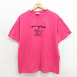 00s 半袖Tシャツ WHAT刺繍 ピンク メンズL相当 | 古着
