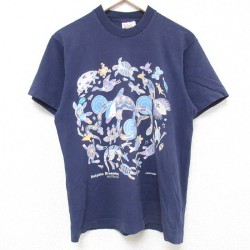 M★古着 半袖 ビンテージ Tシャツ メンズ 90年代 90s イルカ コットン クルーネック USA製 濃紺 ネイビー 24feb03 中古