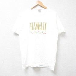 M★古着 半袖 ビンテージ Tシャツ メンズ 90年代 90s ハワイ 刺繍 コットン クルーネック USA製 白 ホワイト 24jul25 中古