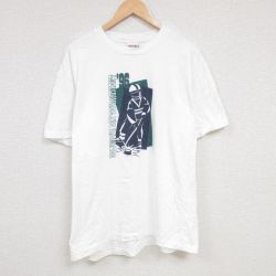 XL★古着 ヘインズ Hanes 半袖 ビンテージ Tシャツ メンズ 90年代 90s ホッケー 大きいサイズ コットン クルーネック 白 ホワイト 24aug05 中古