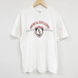 L★古着 半袖 ビンテージ Tシャツ メンズ 90年代 90s フィットネス コットン クルーネック USA製 白 ホワイト 24aug08 中古
