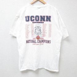 XL★古着 半袖 ビンテージ Tシャツ メンズ 00年代 00s UCONN 大きいサイズ コットン クルーネック 白 ホワイト 24aug08 中古