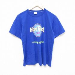 M★古着 半袖 ビンテージ Tシャツ メンズ 80年代 80s ハードロックカフェ 香港 コットン クルーネック 青 ブルー 25apr19 中古