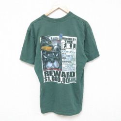L★古着 半袖 ビンテージ Tシャツ メンズ 90年代 90s TOPDAWG 犬 コットン クルーネック USA製 緑 グリーン 25apr19 中古