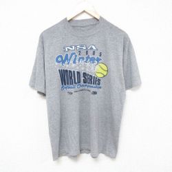L★古着 半袖 ビンテージ Tシャツ メンズ 00年代 00s ソフトボール NSA ワールドシリーズ クルーネック グレー 霜降り 25apr19 中古
