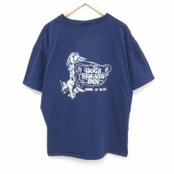 XL★古着 オニータ ONEITA 半袖 ビンテージ Tシャツ メンズ 90年代 90s HOGS BRWATH INN コットン クルーネック 紺 ネイビー 25apr30 中古