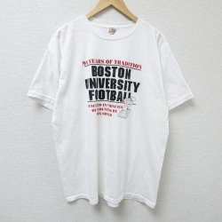 XL★古着 フルーツオブザルーム 半袖 ビンテージ Tシャツ メンズ 90年代 90s ボストン 大学 フットボール クルーネック 白 ホワイト 25apr23 中古