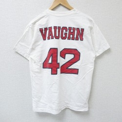 【50%OFF】L★古着 半袖 ビンテージ Tシャツ メンズ 90年代 90s VAUGHN 42 クルーネック 白 ホワイト 25apr23 中古