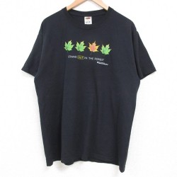 【20%OFF】L★古着 フルーツオブザルーム 半袖 ビンテージ Tシャツ メンズ 00年代 00s 葉 クルーネック 黒 ブラック 25may24 中古