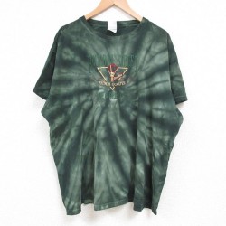 【50%OFF】XL★古着 半袖 ビンテージ Tシャツ メンズ 00年代 00s バーボンストリート 刺繍 大きいサイズ コットン クルーネック 緑 グリーン タイダイ 25may24 中古