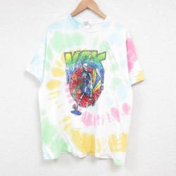 【20%OFF】L★古着 半袖 ビンテージ Tシャツ メンズ 00年代 00s YAK スケルトン バスケットボール コットン クルーネック 白他 ホワイト タイダイ 25may24 中古
