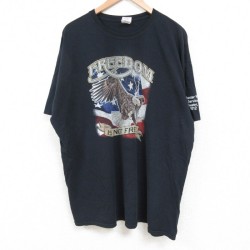 XL★古着 半袖 Tシャツ メンズ 鳥 星条旗 大きいサイズ コットン クルーネック 黒 ブラック 25may24 中古
