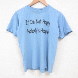 M★古着 半袖 ビンテージ Tシャツ メンズ 00年代 00s HAPPY コットン クルーネック 水色 25may26 中古