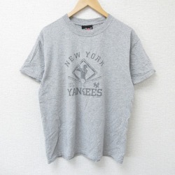 L★古着 半袖 ビンテージ Tシャツ メンズ 00年代 00s MLB ニューヨークヤンキース コットン クルーネック グレー 霜降り 25jun07 中古