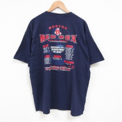 XL★古着 半袖 ビンテージ Tシャツ メンズ 00年代 00s MLB ボストンレッドソックス 大きいサイズ コットン クルーネック 紺 ネイビー メジャーリーグ ベースボール 野球 25jun07 中古