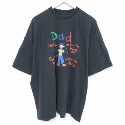 XL★古着 半袖 ビンテージ Tシャツ メンズ 00年代 00s Dad 大きいサイズ コットン クルーネック 黒 ブラック 25may27 中古
