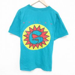 L★古着 ガッチャ 半袖 ビンテージ Tシャツ メンズ 90年代 90s コットン クルーネック USA製 青緑 25may27 中古