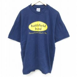 XL★古着 ヘインズ Hanes 半袖 ビンテージ Tシャツ メンズ 00年代 00s バトルフィールド 大きいサイズ コットン クルーネック 紺 ネイビー 25may27 中古