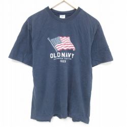 L★古着 オールドネイビー 半袖 ビンテージ Tシャツ メンズ 00年代 00s 星条旗 コットン クルーネック 紺 ネイビー 25may27 中古