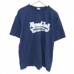 XL★古着 半袖 ビンテージ Tシャツ メンズ 00年代 00s ベースボール コットン クルーネック 紺 ネイビー 25may27 中古