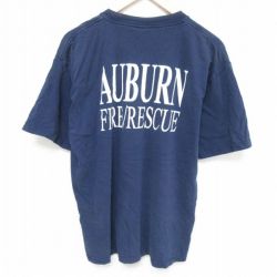 L★古着 半袖 ビンテージ Tシャツ メンズ 00年代 00s 消防署 コットン クルーネック 紺 ネイビー 25may27 中古