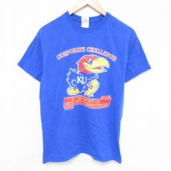 M★古着 半袖 ビンテージ Tシャツ メンズ 00年代 00s カンザスジェイホークス コットン クルーネック 青 ブルー 25jun10 中古