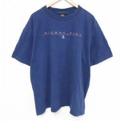 XL★古着 半袖 ビンテージ Tシャツ メンズ 90年代 90s MIDWAY 大きいサイズ コットン クルーネック USA製 紺 ネイビー 25jun10 中古