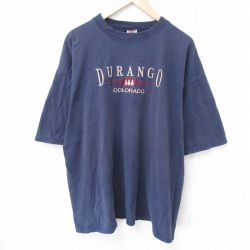 XL★古着 半袖 ビンテージ Tシャツ メンズ 00年代 00s コロラド 刺繍 大きいサイズ コットン クルーネック 紺 ネイビー 25jun10 中古