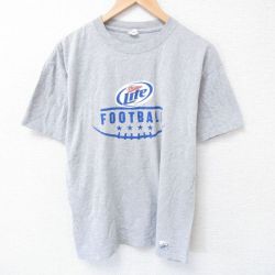 L★古着 半袖 ビンテージ Tシャツ メンズ 00年代 00s フットボール クルーネック グレー 霜降り 25jun10 中古