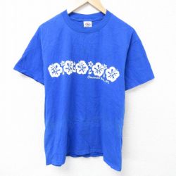 00s 半袖Tシャツ ハイビスカス ブルー L | 古着