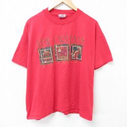 XL★古着 ヘインズ Hanes 半袖 ビンテージ Tシャツ メンズ 90年代 90s ニューオーリンズ 大きいサイズ クルーネック USA製 赤 レッド 25jun11 中古