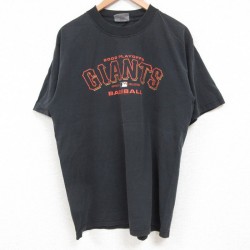 L★古着 マジェスティック 半袖 ビンテージ Tシャツ メンズ 00年代 00s MLB ニューヨークジャイアンツ コットン クルーネック 黒 ブラック メジャーリーグ ベースボール 野球 25jun11 中古