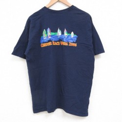 L★古着 半袖 ビンテージ Tシャツ メンズ 00年代 00s ヨット コットン クルーネック 紺 ネイビー 25jun11 中古