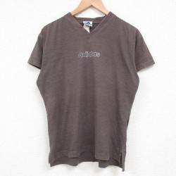 M★古着 アディダス adidas 半袖 ビンテージ Tシャツ メンズ 00年代 00s ワンポイントロゴ Vネック こげ茶 ブラウン 霜降り 25jun11 中古