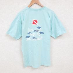 L★古着 半袖 ビンテージ Tシャツ メンズ 00年代 00s 魚 コットン クルーネック 薄水色 25jun11 中古