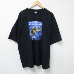 XL★古着 半袖 ビンテージ Tシャツ メンズ 00年代 00s 魚 大きいサイズ コットン クルーネック 黒 ブラック 25jun12 中古